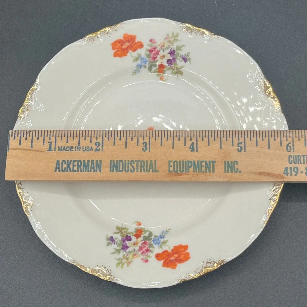 Vtg Warwick China Floral Bread Plate Gold Gilt Scalloped Made in USA 6